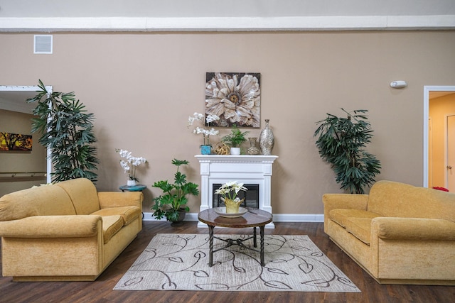 living room with dark wood-type flooring