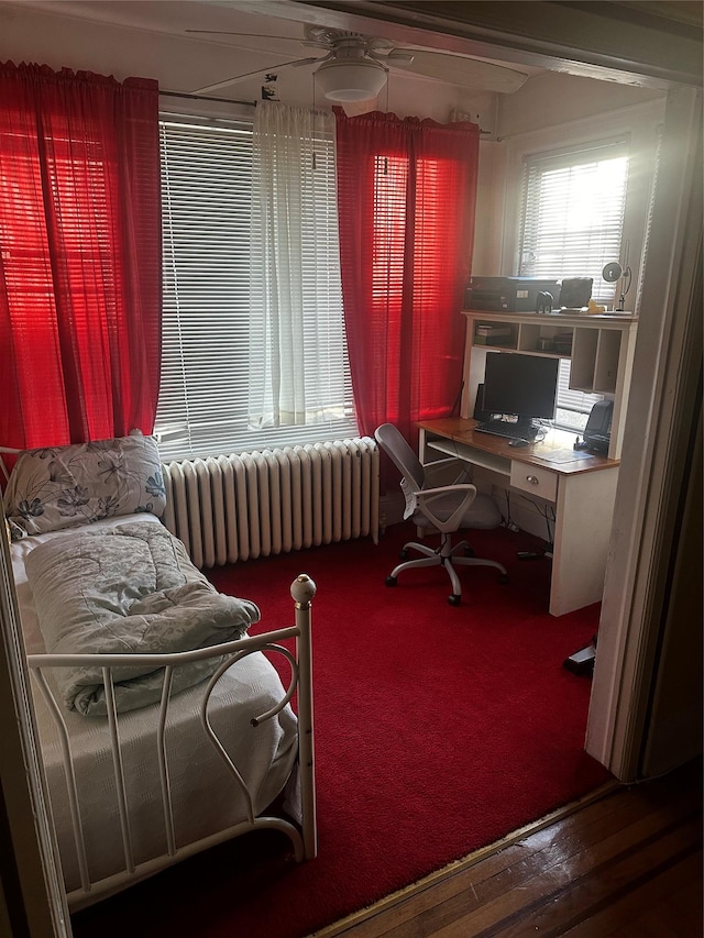 office featuring hardwood / wood-style floors and radiator