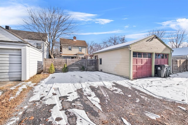 view of snow covered garage