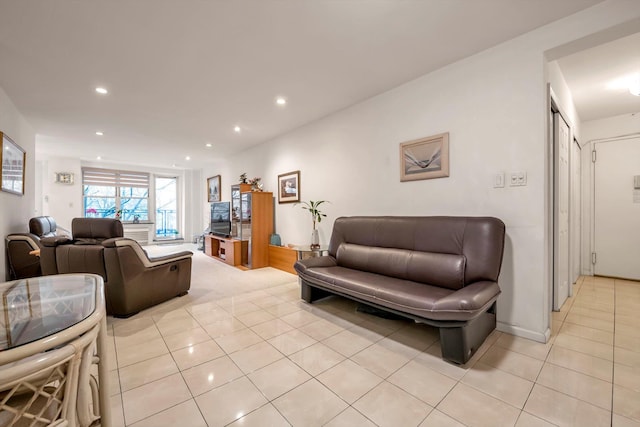 living room with light tile patterned flooring