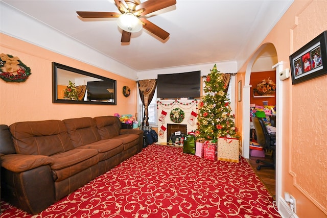 living room with ceiling fan