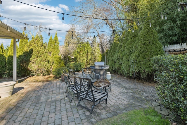 view of patio featuring grilling area and an outdoor fire pit