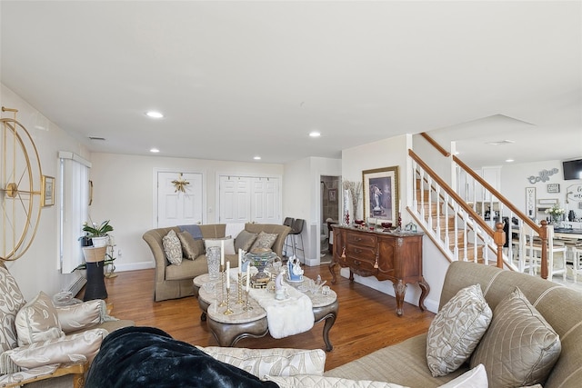 living room with light wood-type flooring