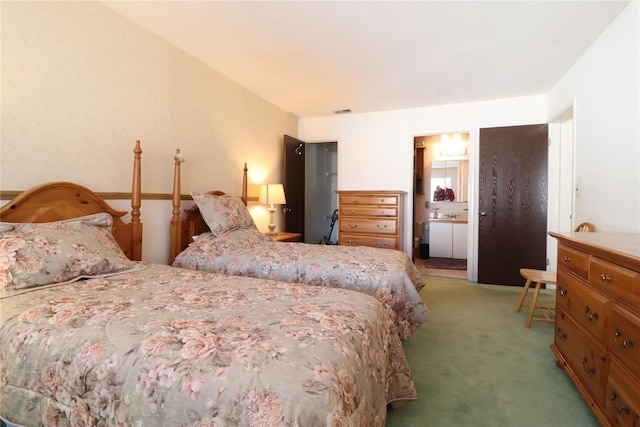 bedroom with carpet floors and ensuite bath