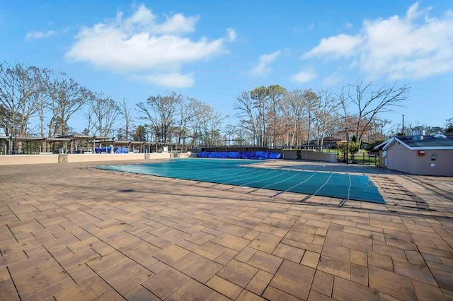 view of swimming pool with a patio area