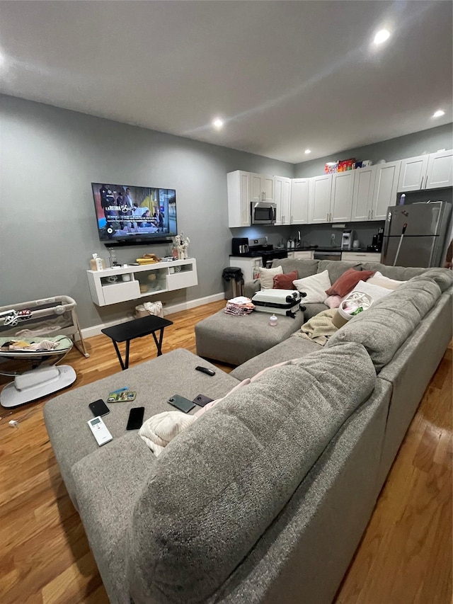 living room with light hardwood / wood-style floors