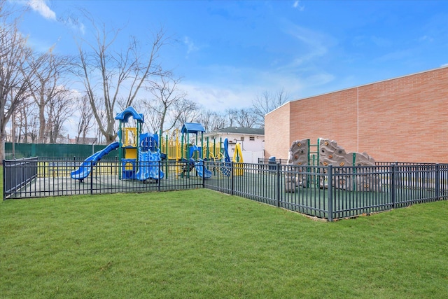 view of playground featuring a yard