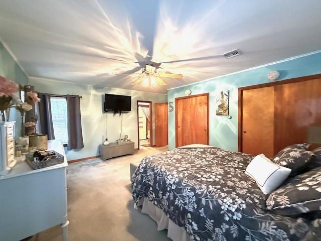 bedroom featuring ceiling fan and carpet floors