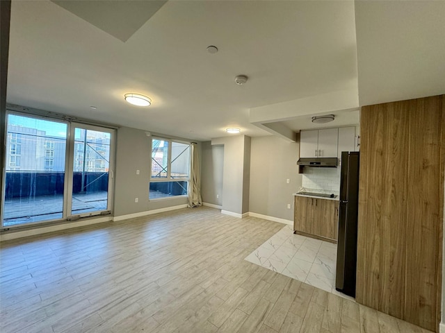 unfurnished living room with light hardwood / wood-style flooring