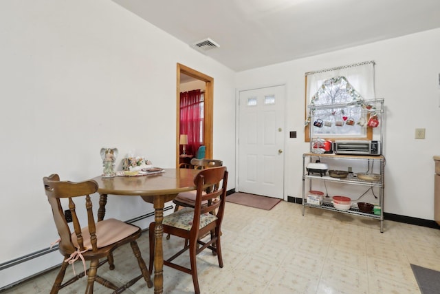 dining room featuring a baseboard heating unit