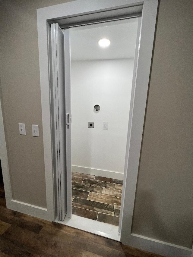 47 Prince St, Middletown, NY 10940 - laundry room featuring hookup for an electric dryer, wood finished floors, and baseboards