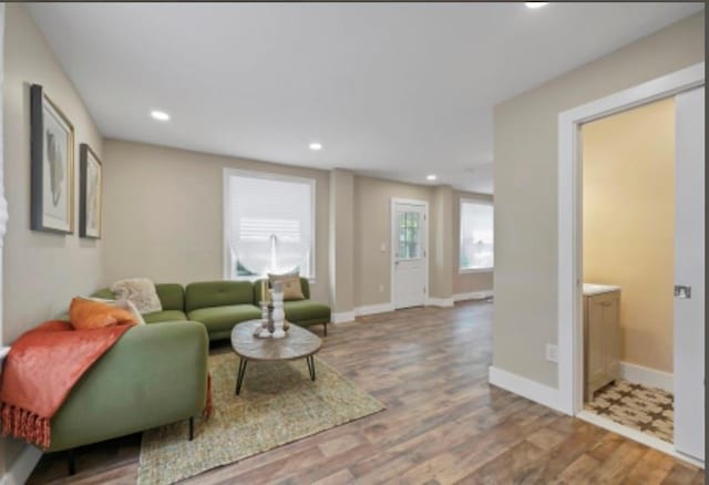 47 Prince St, Middletown, NY 10940 - living room featuring wood finished floors, recessed lighting, and baseboards