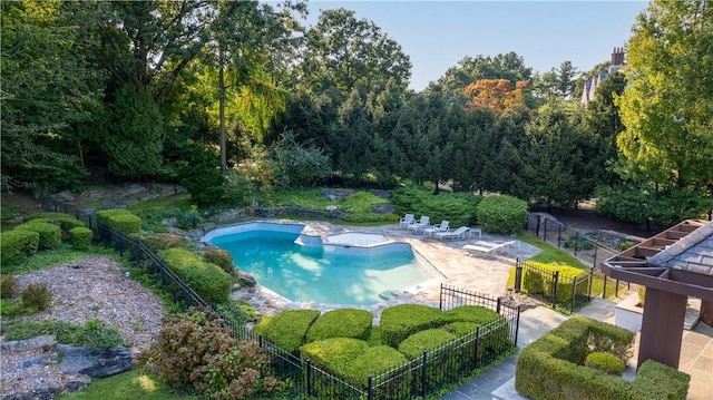 view of swimming pool featuring a gazebo and a patio