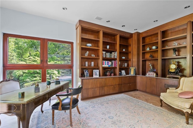 office area featuring light parquet floors