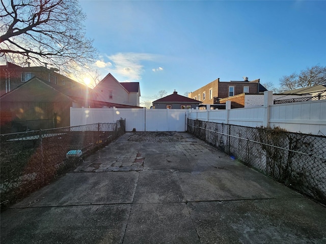 view of patio terrace at dusk