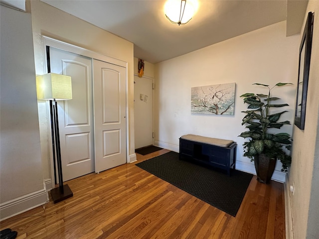 hallway with wood-type flooring