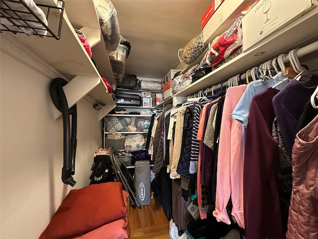 walk in closet featuring hardwood / wood-style flooring