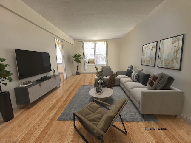 living room with light hardwood / wood-style flooring