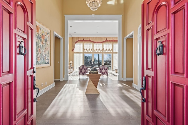 foyer entrance featuring dark hardwood / wood-style floors