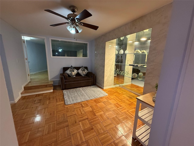 hall with parquet flooring