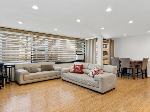 living room with light hardwood / wood-style floors and a wealth of natural light