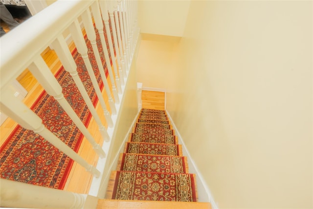 stairway with wood-type flooring