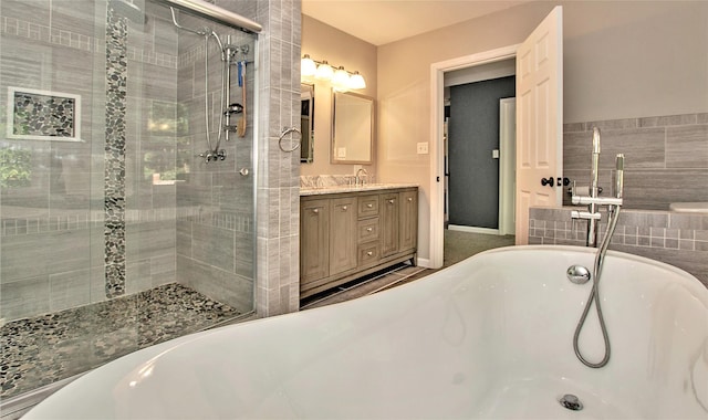 8 Maple Dr, Warwick, NY 10990 - full bathroom with a soaking tub, vanity, and a shower stall