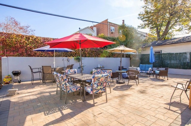 view of patio featuring an outdoor living space