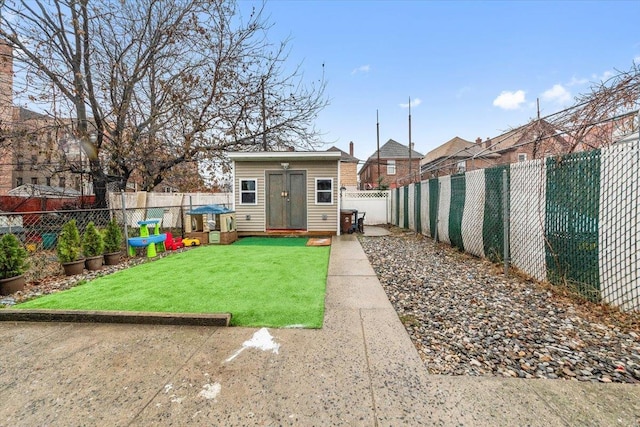 exterior space with an outbuilding