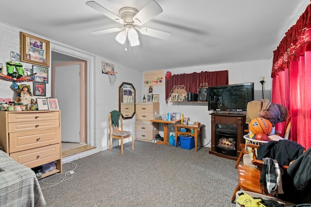 bedroom featuring carpet and ceiling fan