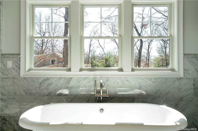 full bath featuring a soaking tub and a healthy amount of sunlight