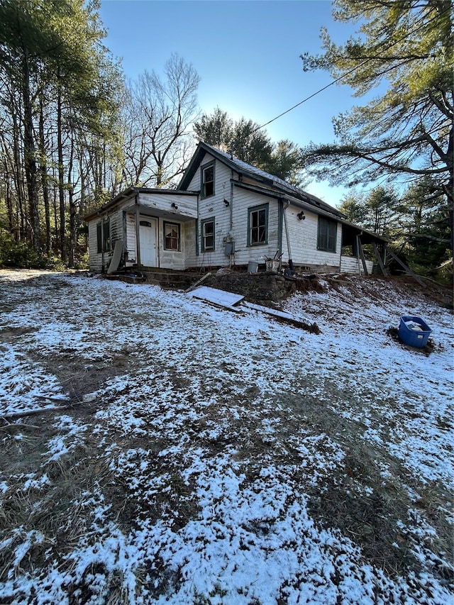 view of snow covered exterior