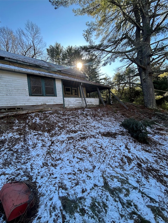 view of snow covered exterior