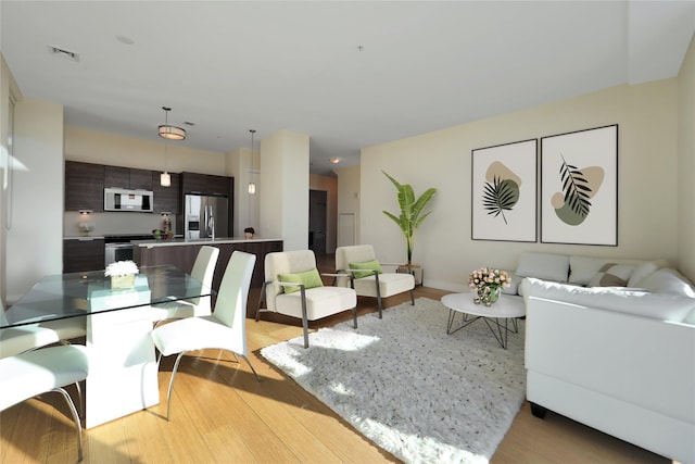 living room with light hardwood / wood-style floors