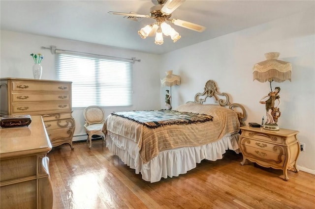 bedroom with ceiling fan and wood-type flooring