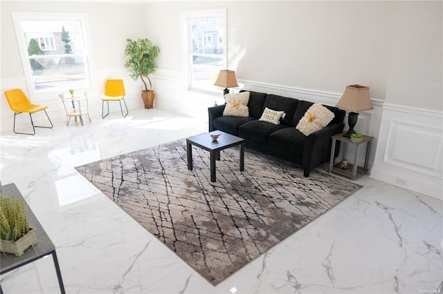 living room featuring a wealth of natural light