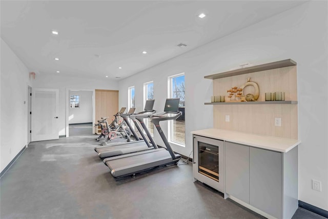 12 Depot Road 1302 (Pearl Way), Westhampton Beach, NY 11978 - exercise area featuring recessed lighting, wine cooler, and baseboards
