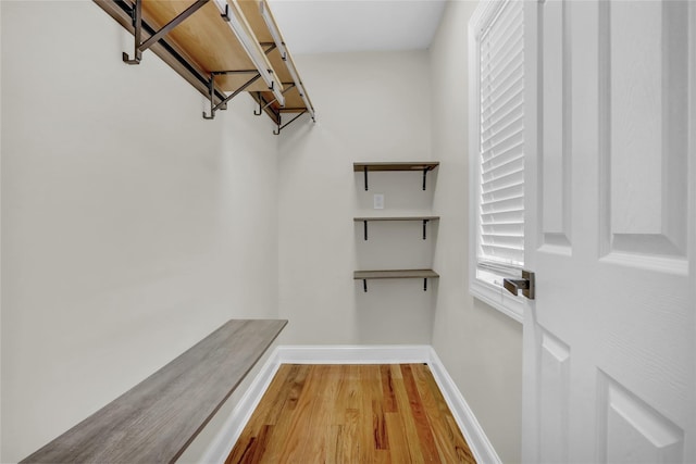 walk in closet featuring light hardwood / wood-style flooring