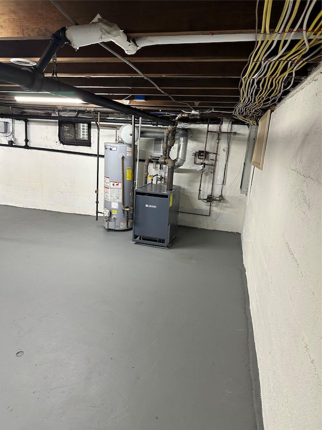 basement featuring gas water heater