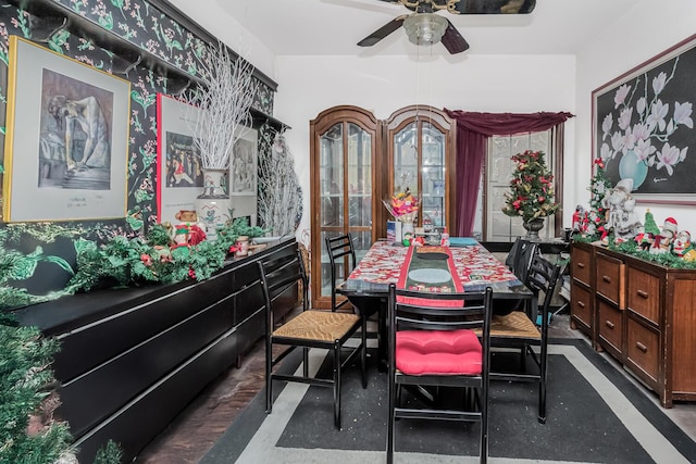 dining space featuring ceiling fan