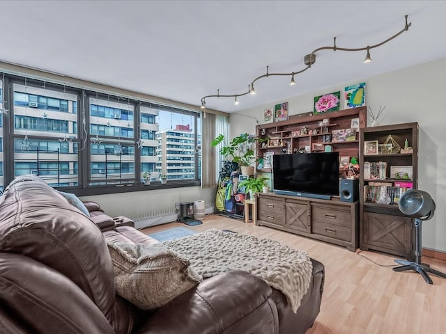 living room with light hardwood / wood-style flooring