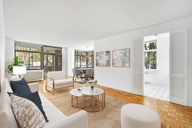 living room with light parquet flooring