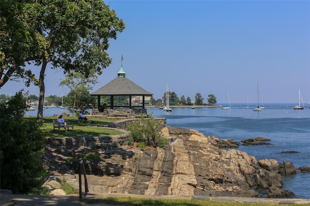 water view featuring a gazebo