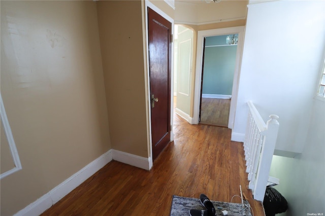 hallway featuring dark hardwood / wood-style flooring