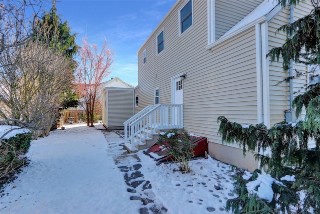 view of snow covered exterior