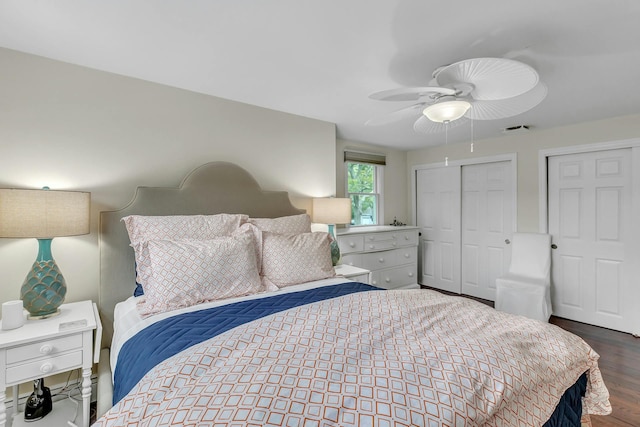 bedroom featuring ceiling fan and wood-type flooring