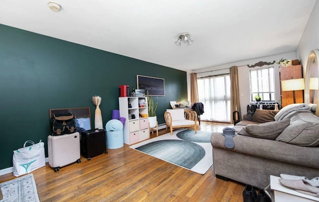 living room with hardwood / wood-style floors