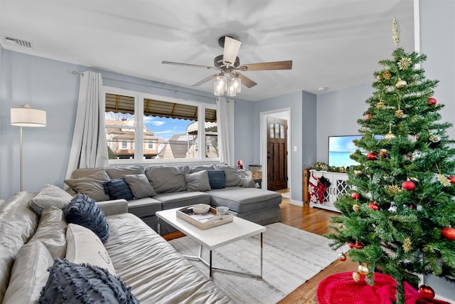 living room with hardwood / wood-style flooring