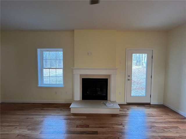 unfurnished living room with hardwood / wood-style flooring