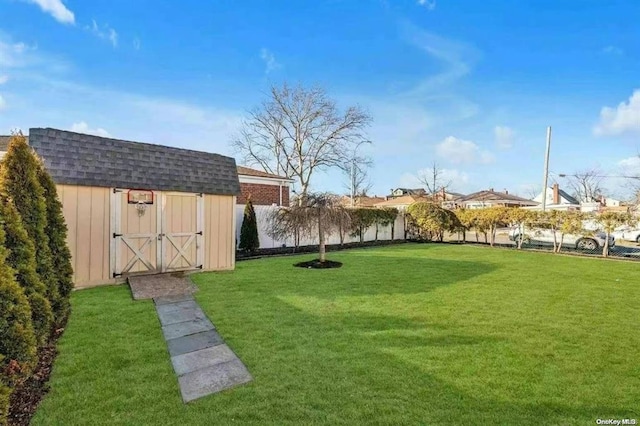 view of yard with a shed